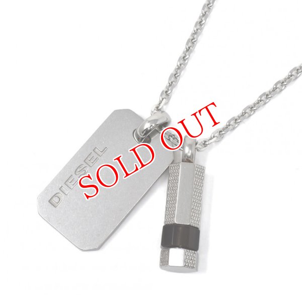 画像1: DIESEL ディーゼル DX1156040 ネックレス OBSIDIAN ロゴプレート ボルト ペンダント アクセサリー メンズ レディース (1)