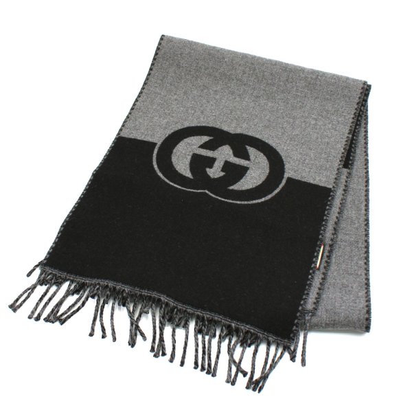 画像2: GUCCI グッチ 715497 4GAAA 1360 インターロッキングG付き ウールカシミア スカーフ マフラー メンズ レディース (2)